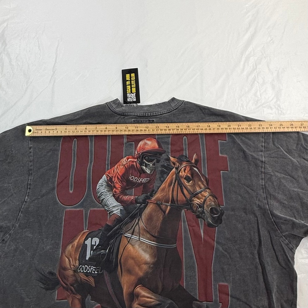 Godspeed Skeleton Horse Racing Graphic T-Shirt Charcoal Grey Mineral Wash New - Picture 5 of 14